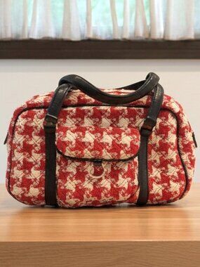 VERA BRADLEY Pristine Vintage Highland Red Houndstooth Tweed Cargo Shoulder Bag